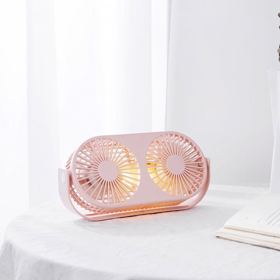 BESTYASH Double USB Rechargeable Fan with LED Night Light, Portable Cooling Fan for Home and Office Use