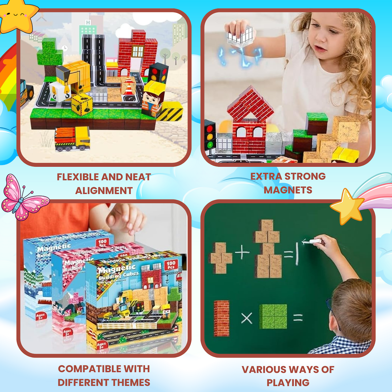 AURA PLAYY Magnetic Building Blocks for Kids: 100 PCS 3D Creative Construction Set | Strong Magnets, STEM Learning, Open-Ended Play, Fine Motor & Imagination Development, Safe Large Blocks Ages 3+