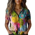 thumbnail image 2 of Bovemsi Women Cotton Shirt Printed Fashion Down Shirts Casual Tops Short Sleeve Blouse, Multi-Color Women's Summer Shirts, 5XL, 2 of 4
