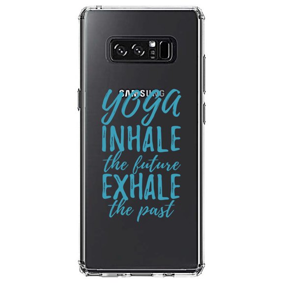 DistinctInk Clear Shockproof Hybrid Case for Samsung Galaxy Note 8 - TPU Bumper Acrylic Back Tempered Glass Screen Protector - Yoga Inhale the Future Exhale the Past