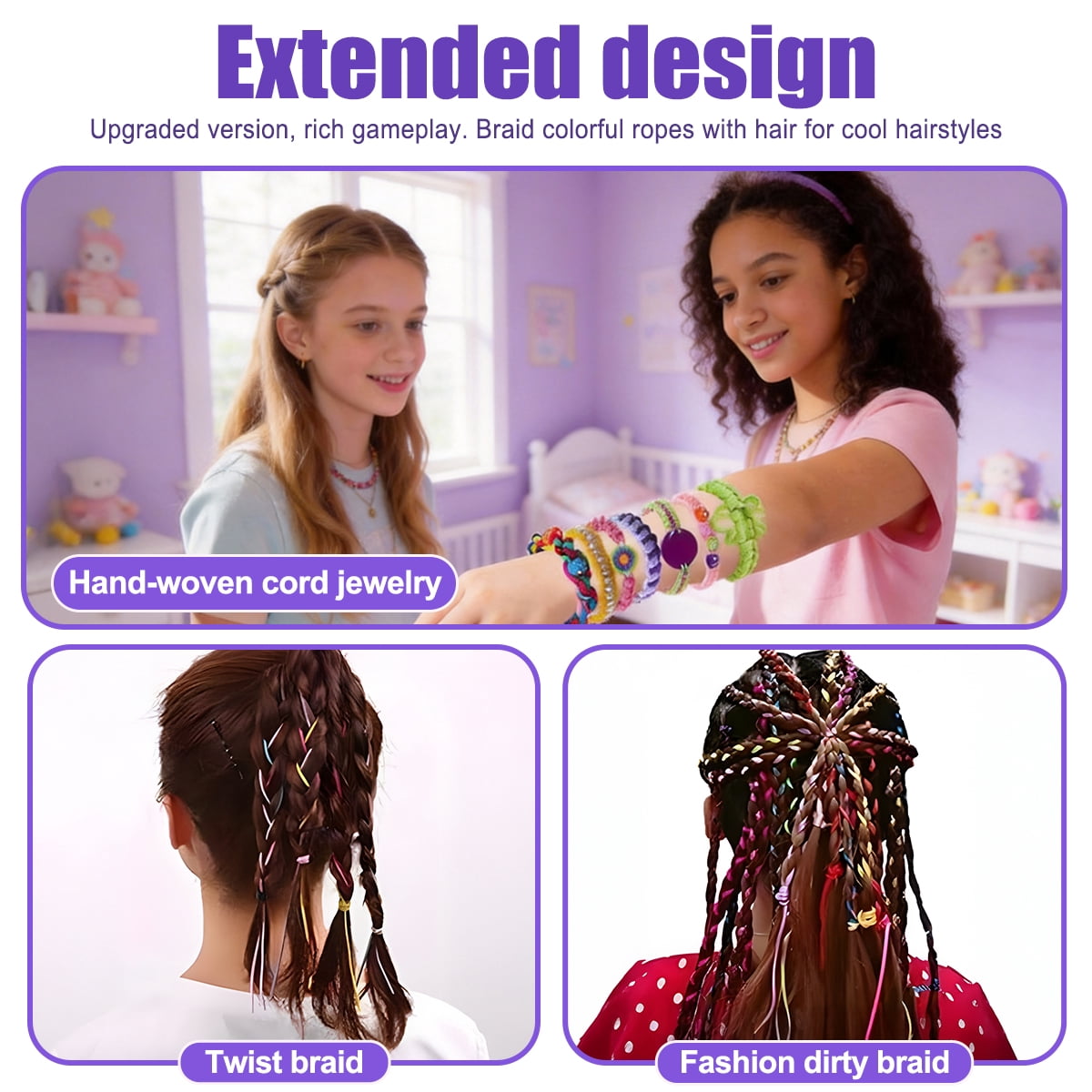 Friendship Bracelet Making Kit for Kids, 2-in-1 Braiding Board & Hair Styling Set, DIY Jewelry & Hairstyle Craft Kit, Educational Gift for Girls Ages 6+