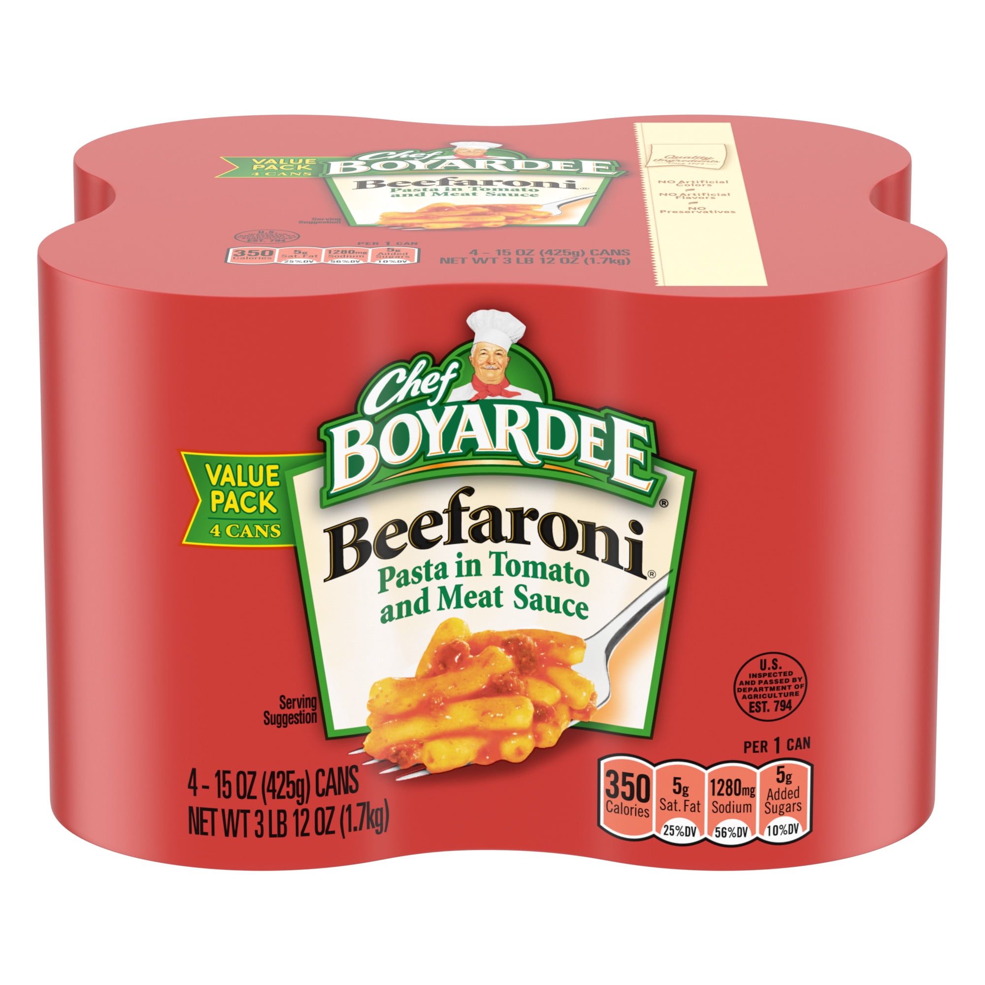 Chef Boyardee Beefaroni in Tomato and Meat Sauce, Ready-to-Eat Meal, 15 oz. Can (Pack of 4)