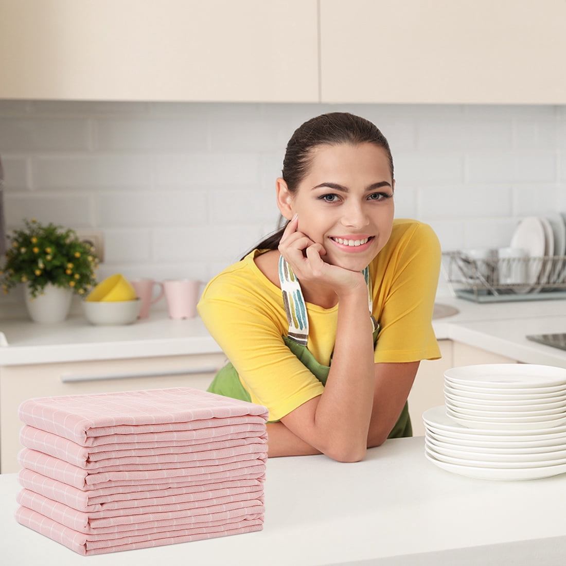 PiccoCasa Cotton Kitchen Tea Clean Towel Set Classic, 13x29in, Pink, 6PCS