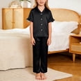 thumbnail image 2 of Cethrio Girls' Pajama Sets, Lapel Collar 3-piece Short Sleeve Casual Girls' Sleepwear Black Size 10-12, 2 of 8