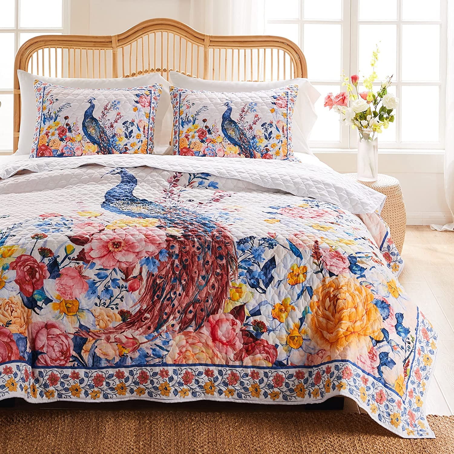 Details about   Kantha Quilt Bedspread Blanket Cotton  Bedding Indian Hand Block Peacock Print 