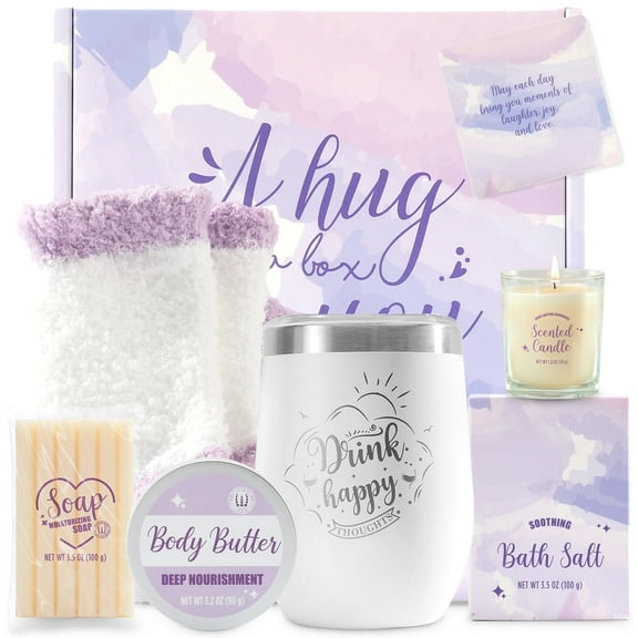 Christmas Spa Gift Sets for Women, 9 Pcs Lavender Bath Set Relaxing Christmas Birthday Gifts Baskets with Stainless Steel Tumbler