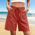 thumbnail image 2 of Taqqpue Womens Linen Shorts 5 Inch under 10 Dollars Elastic Waist Plus Size Athletic Shorts Solid Color Fashion Comfy Drawstring Casual Pocket Loose Shorts Pants Clearance for Women, 2 of 8