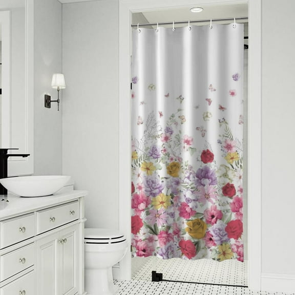Pioneer Flower Floral Print Pattern Shower Curtain 36"x72" ,Bathroom Decorative Shower Curtains Set with 12 Hooks,Modern Waterproof Washable Shower Curtain