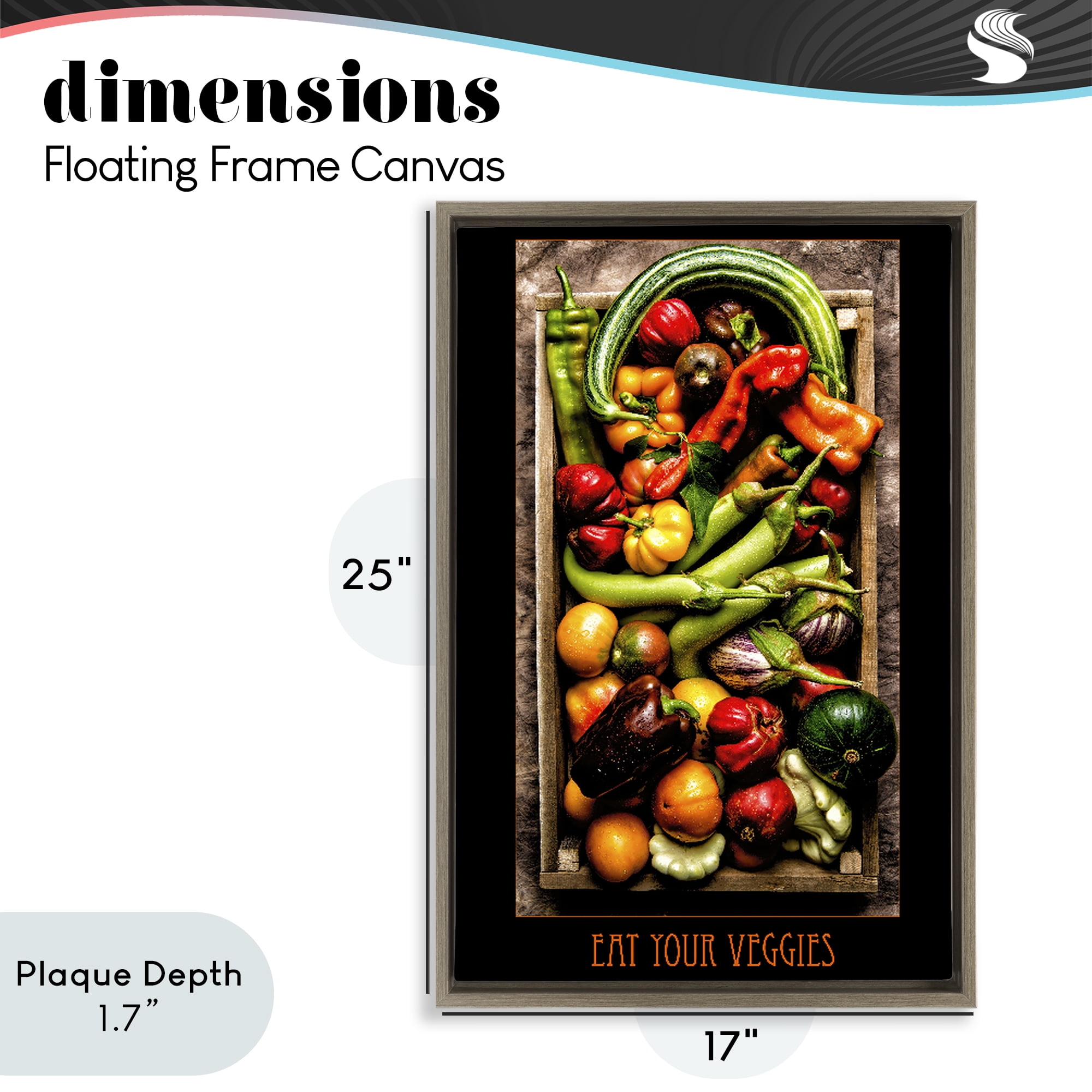 Stupell Industries Eat Your Veggies Vibrant Harvest Brown Framed Floater Canvas Wall Art, design by Carl Kravats
