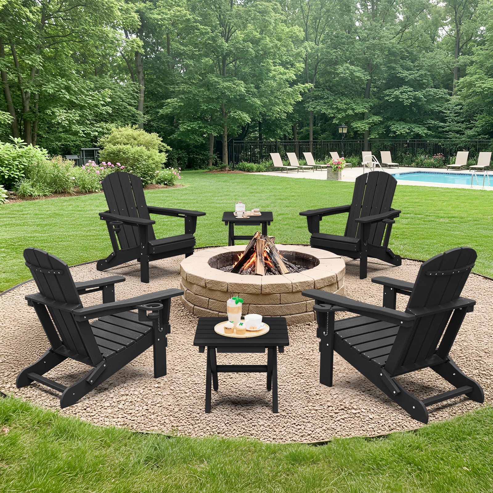 SERWALL Outdoor Small Folding Side Table, HDPE All Weather Adirondack End Table, No Assembly Required, Black