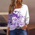 thumbnail image 2 of Womens 3/4 Sleeve Tops Square Neck Summer Shirts Blouses Buttons Pleated Floral Print Plus Size Tunic Tops Clearance, 2 of 5