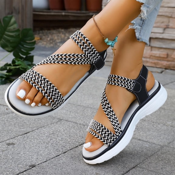Karight Womens Braided Strap Platform Sandals Comfortable Arch Support Walking Sandals with Adjustable Hook and Loop Closure for Summer