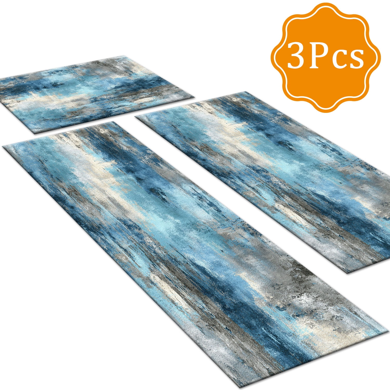 3 Piece Kitchen Rug Set, Non-Slip And Washable, Abstract Pattern Kitchen Hallway Rug, Soft And Comfortable, Suitable For Sinks, Floors, Entrances, Hallways and Bathrooms