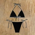 thumbnail image 5 of ZQGJB Women's Triangle Bikini Tie Side Whip Stitch String Bikini Sexy Summer Two Piece Swimsuit Bathing Suits(Black,S), 5 of 7