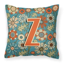 Carolines Treasures CJ2012-ZPW1414 Letter Z Flowers Retro Blue Canvas Fabric Decorative Pillow 14Hx14W multicolor