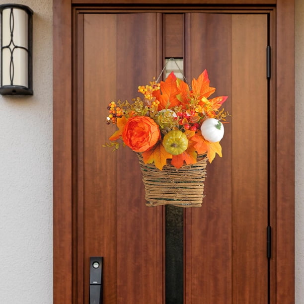 Cesta de Flores Artificiales con Calabazas Bayas Hojas de Arce Macarena Corona colgante de puerta delantera