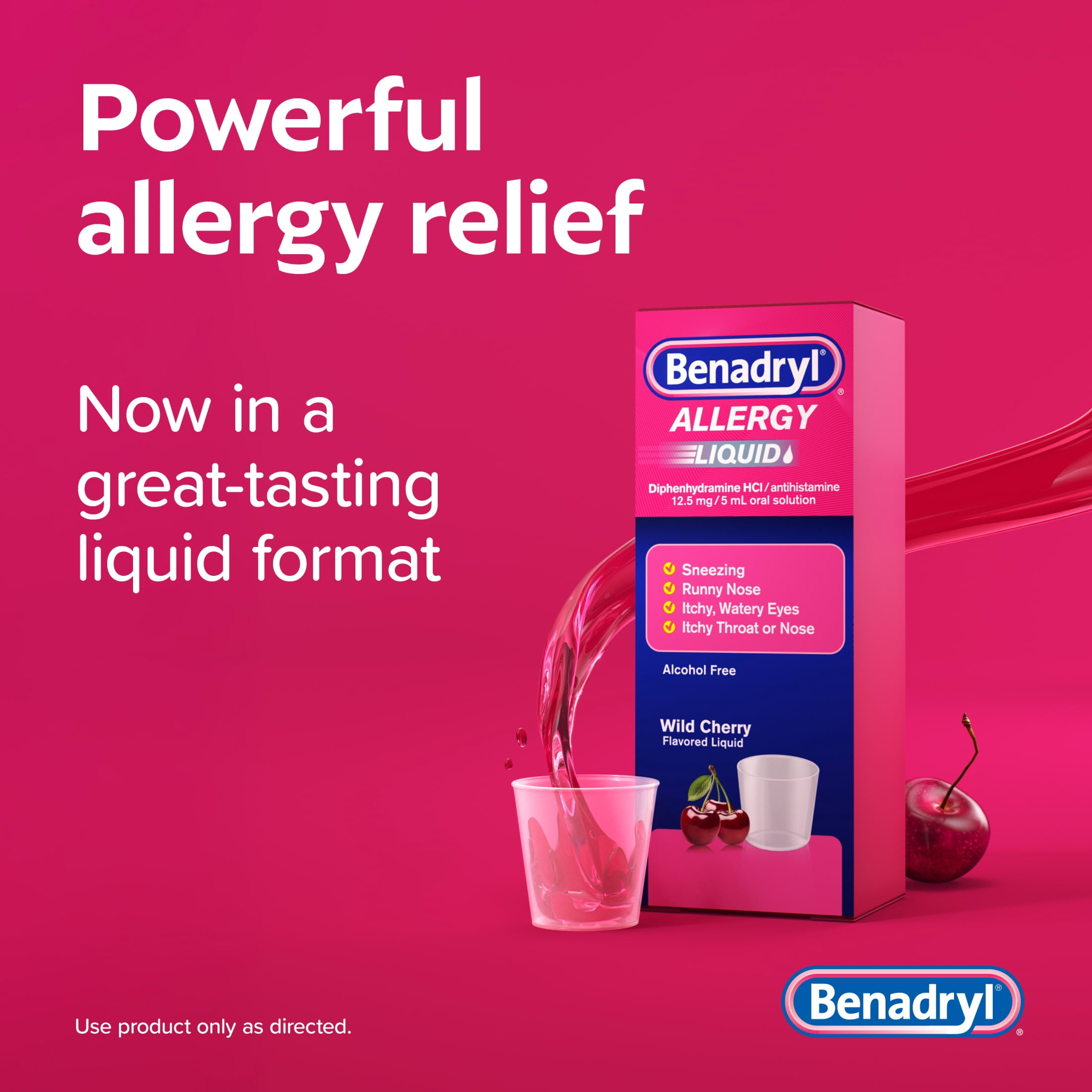 Benadryl Allergy Relief Liquid for Adults, Wild Cherry, 4 fl. oz