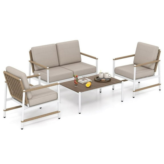 Resenkos Patio Furniture Sets,Outdoor & Patio Furniture Sets,4 Pieces Patio Furniture Set with Thick Cushions and a Coffee Table-Gray