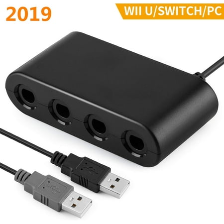 Gamecube Controller Adapter,Gamecube NGC Controller Adapter for Wii U,Switch and PC USB.Easy to Plug and No Driver Need.4 Port Gamecube Adapter Black(Updated