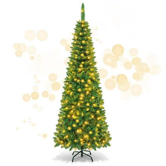 Gymax 6.5ft Pre-Lit Pencil Christmas Tree Traditional Indoor Decoration