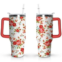 40oz Pioneer Tumbler with Handle Lid and Straw,Colorful Floral Tumblers Gifts for Women Girls Men Adults（Red）