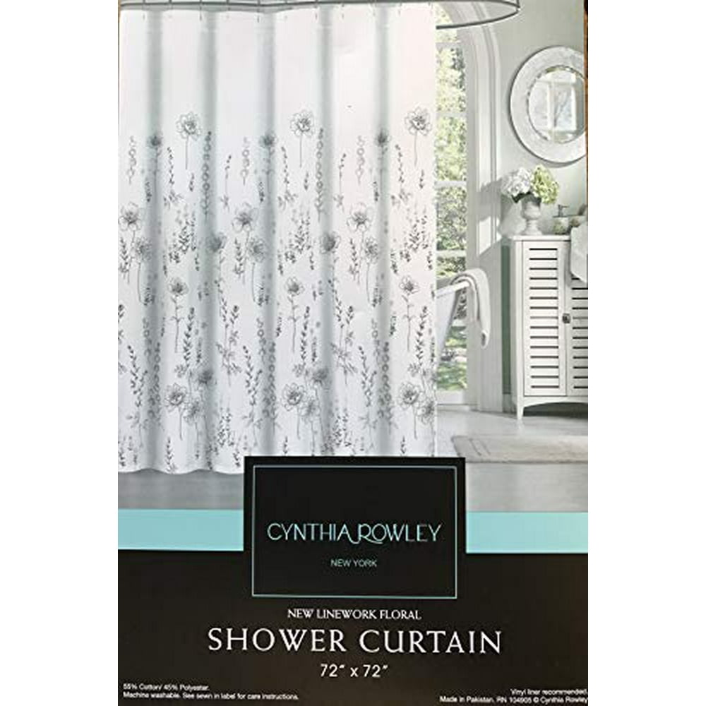 Cynthia Rowley New Linework Floral Fabric Shower Curtain