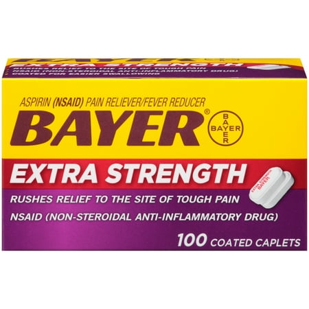 Bayer Extra Strength Pain Reliever Aspirin, 500mg Coated Tablets, 100 Ct