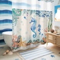 thumbnail image 5 of No Hook Shower Curtain, Seahorse Coastal Shower Curtains for Bathroom with See Through Top Window, Summer Nautical Starfish Coral Beige Waterproof & Washable Bath Curtain 66"x72", 5 of 9