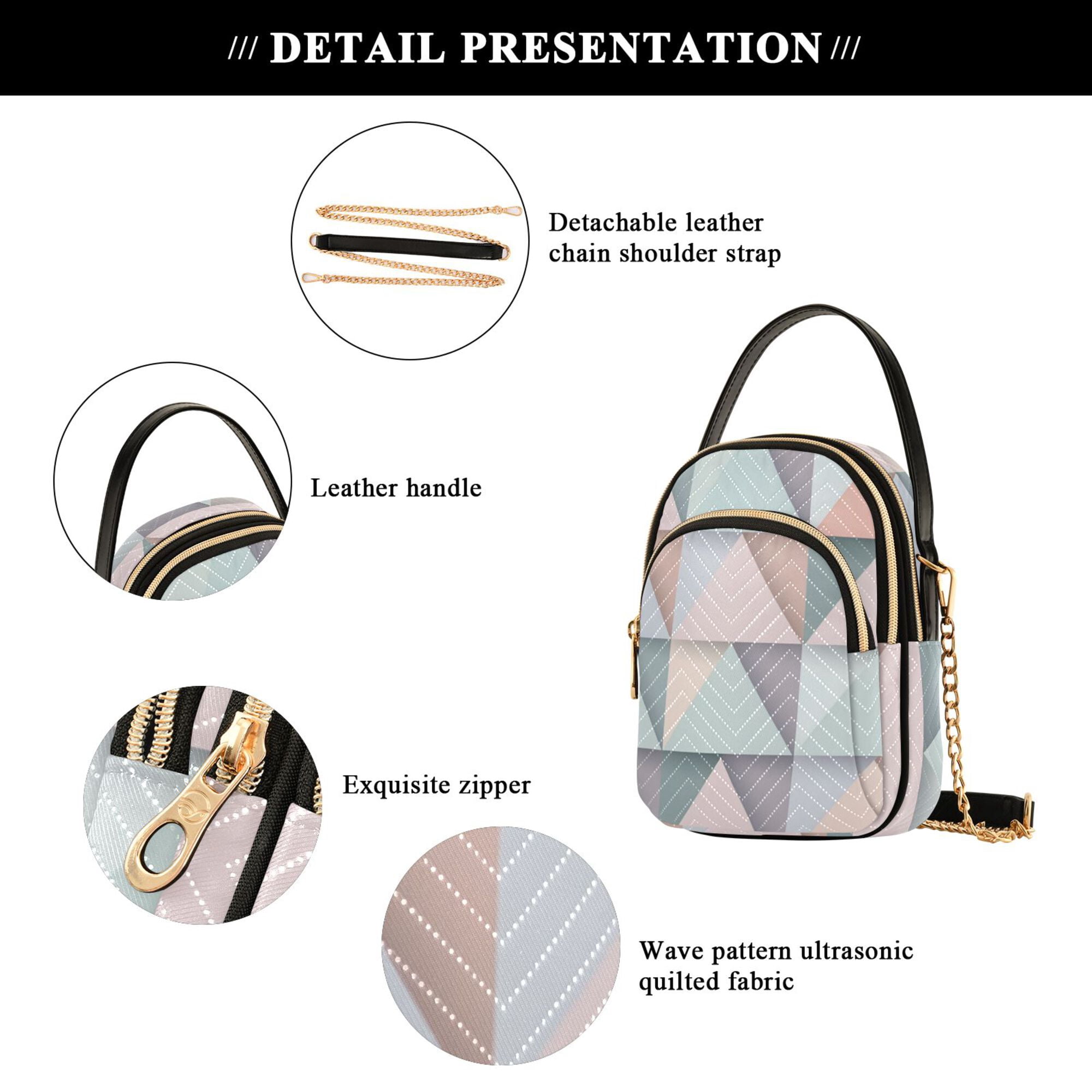 FORMRS Crossbody Bag for Women Quilted Travel Shoulder Cell Phone Purse with Chain Strap Handbag, Green Geometric