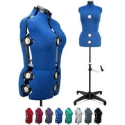 GEX 13 Dials Female Fabric Adjustable Mannequin Dress Form for Sewing, Mannequin Body Torso with Stand, Up to 70" Shoulder Height Blue (Medium)