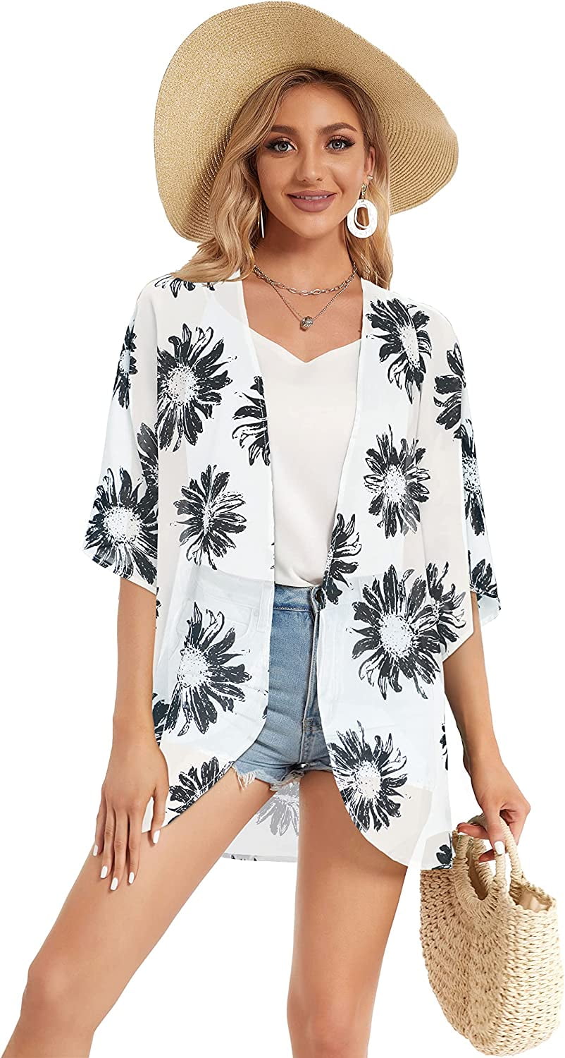 Floral Cardigan Kimono Cover Up Hawaii Boho Chiffon Kimono