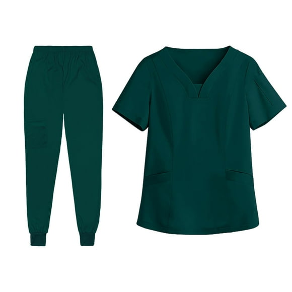 Conjunto de uniforme médico para mujer, clásico, moderno, de manga corta, cómodo y transpirable, para trabajo de enfermería Verde