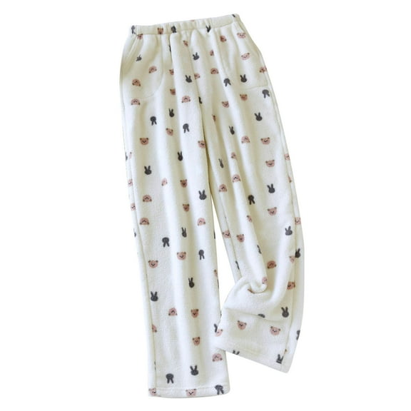 dazeni Fuzzy Fleece Pajama Pants for Women Cute Bear Lounge Sleepwear Bottoms Baggy Soft Comfy Pj Pants Thermal Causal Sleep Toursers