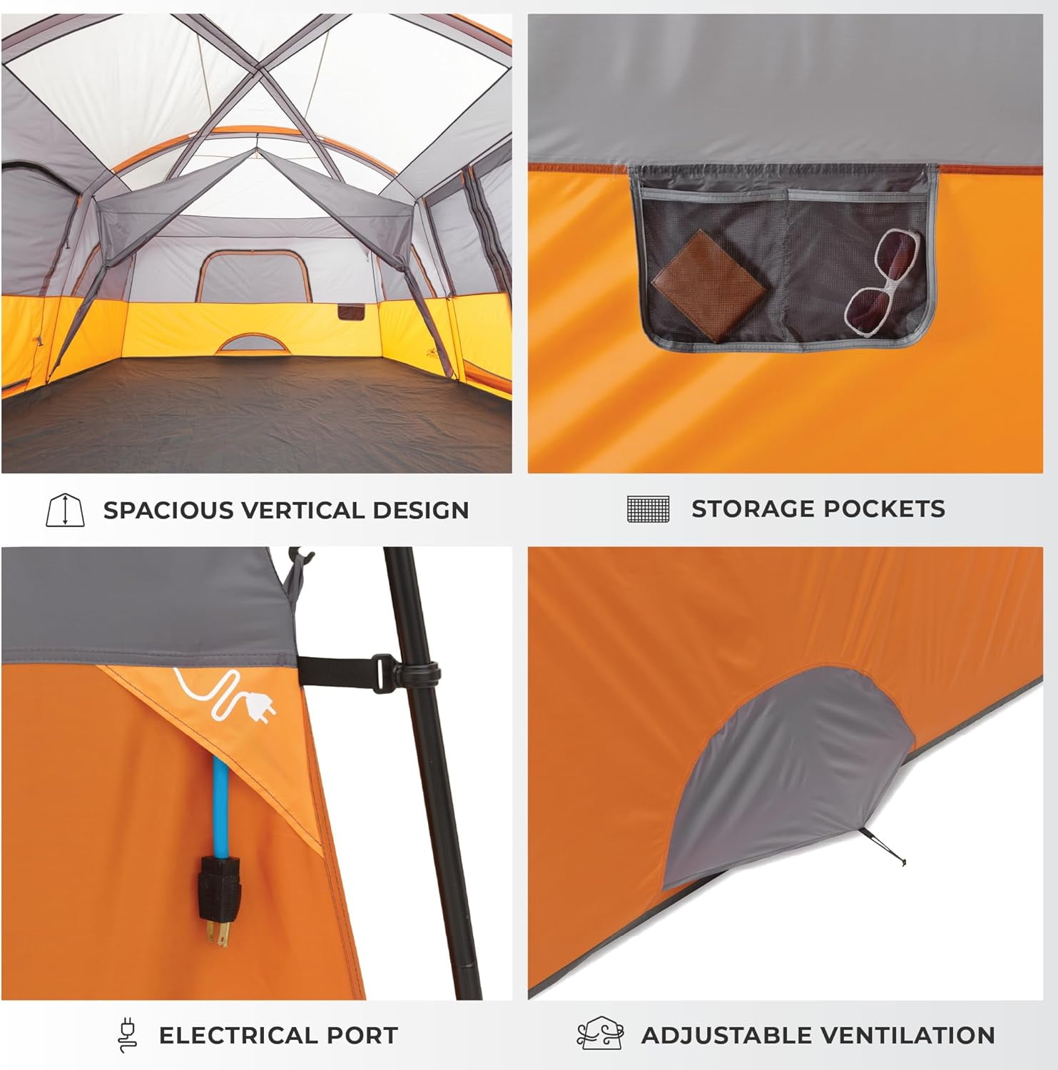 CORE 16' x 11' 12 Person Straight Wall Cabin Camping Tent, 49lbs