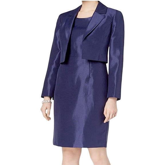 Le Suit Womens Shiny Kiss Front JKT with Notch Collar and Sheath Dress