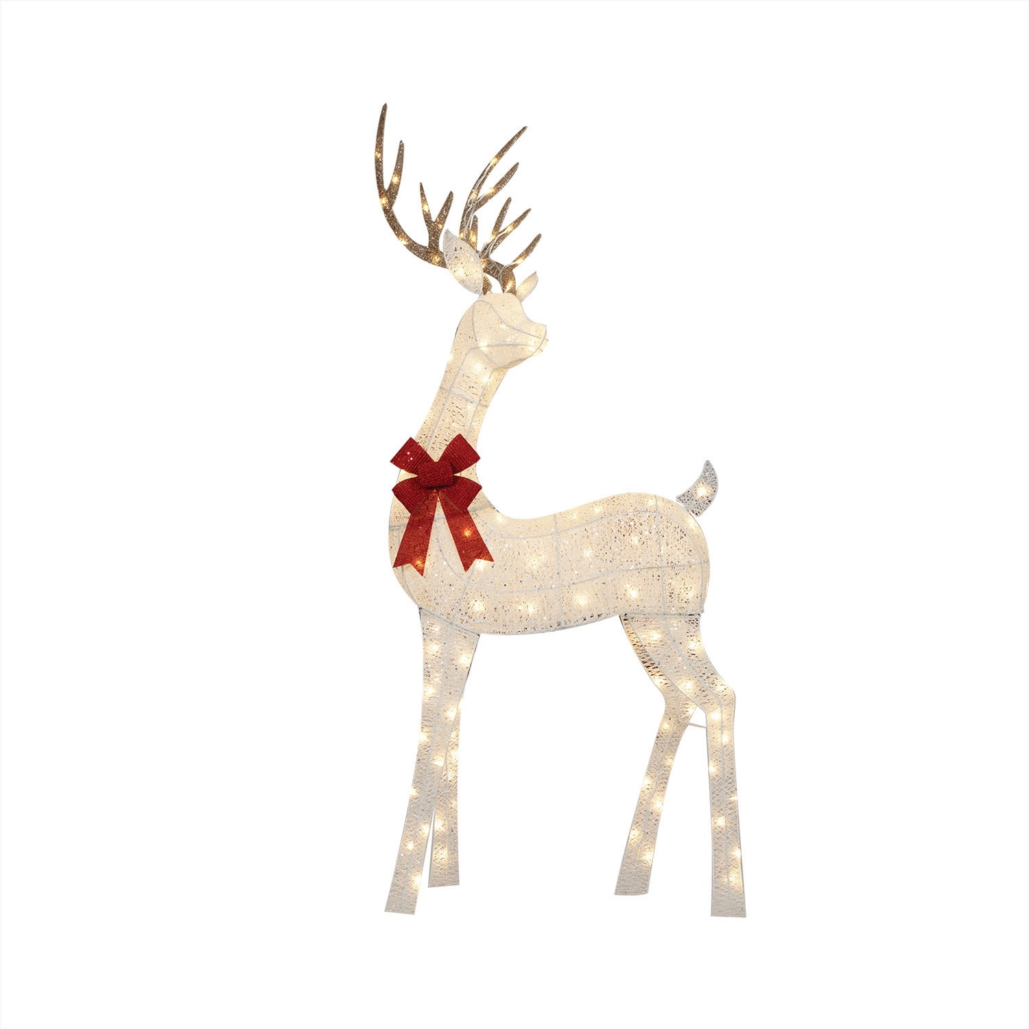 Holiday Time 72" Lighted Glittering Thread Buck Outdoor Decor, with 120 Warm White LED Lights, 60" Lighted Buck