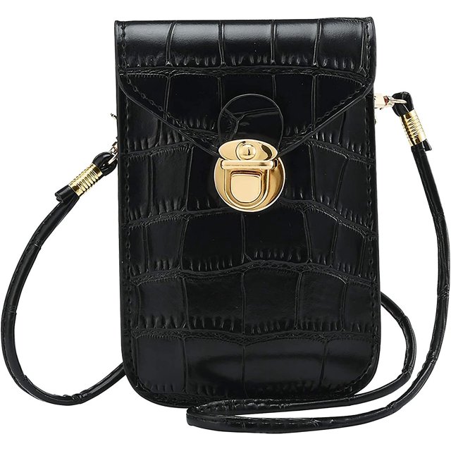 -BlackBolso cruzado para teléfono móvil para mujer, bolso pequeño de cuero Pu para teléfono móvil, bolso cruzado y estuches con cordón