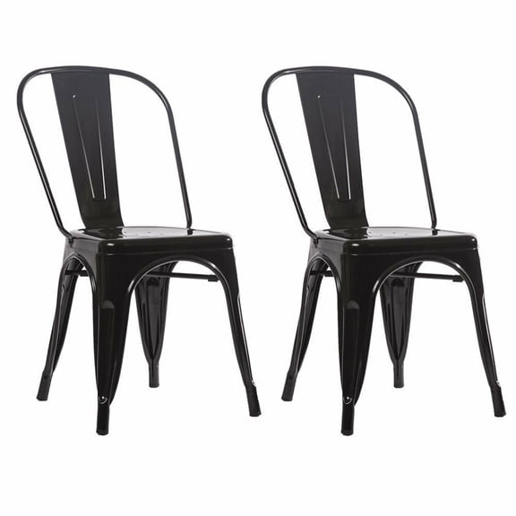 LiteHaven Metal Dining Chairs Set of 2 Iron Stackable Indoor Metal Chair,Easy Clean,Industrial/Kitchen Dining Room/Apartment Black