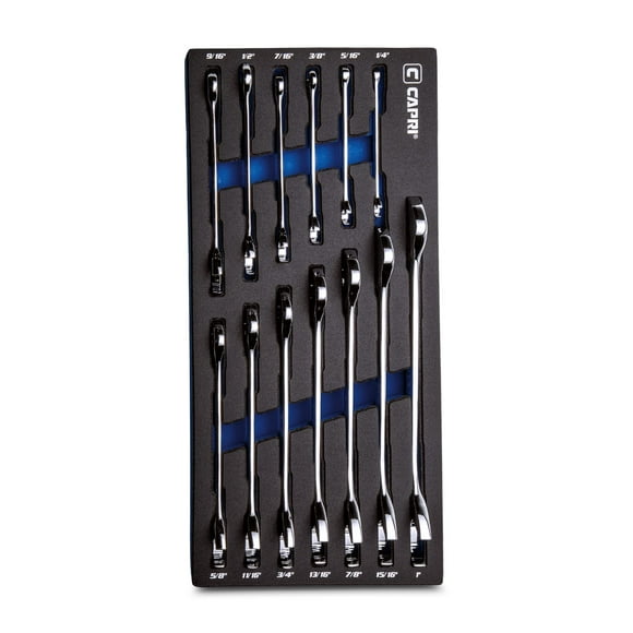 Capri Tools Angle Open End Wrench Set, 30° and 60° Angles, 1/4 to 1 in. SAE, 13-Piece with Mechanic' Tray
