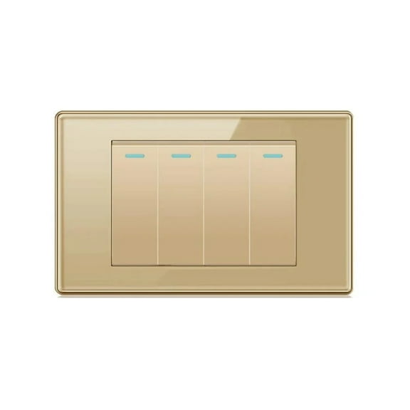 Melery 2gang 4x2 Light Switch Wall Switch USA Tempered Glass Panel Rectangular Gold