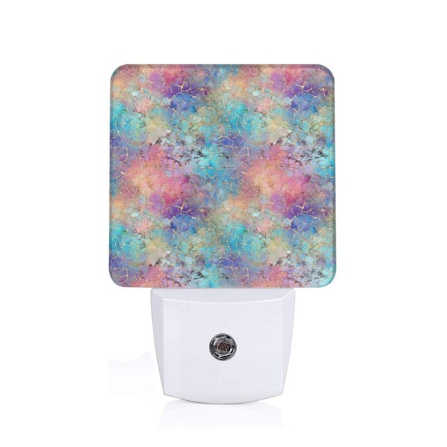 Balery blue pink colorful cracked texture Luz Nocturna LED con Sensor Automático, Enchufe con Sensor Crepuscular, Luz Suave de 0.5W para Dormitorio, Pasillo, Baño-EU
