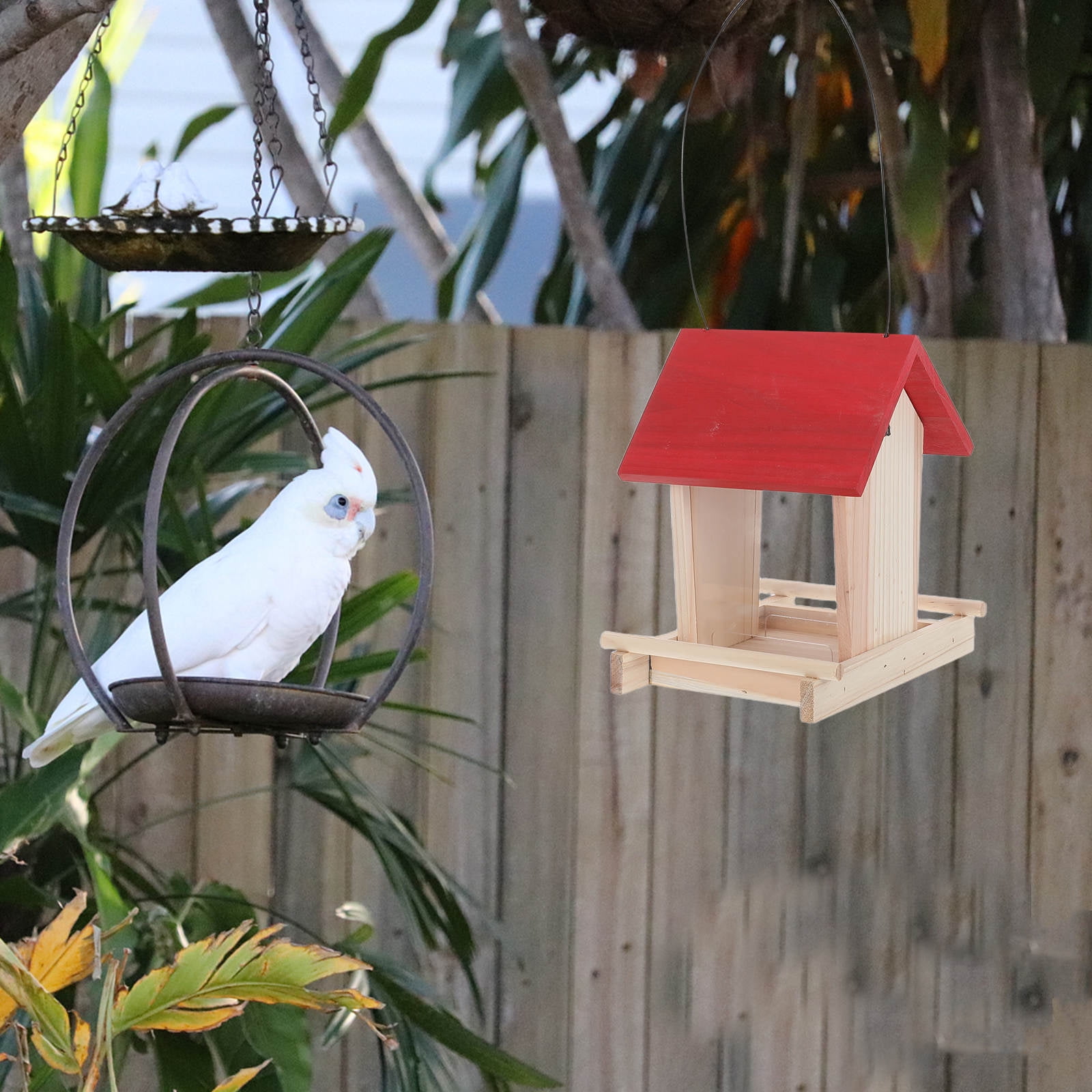 Milisten Outdoor Wooden Bird House Feeder with Suspended Design and Visible Seed Supply Red