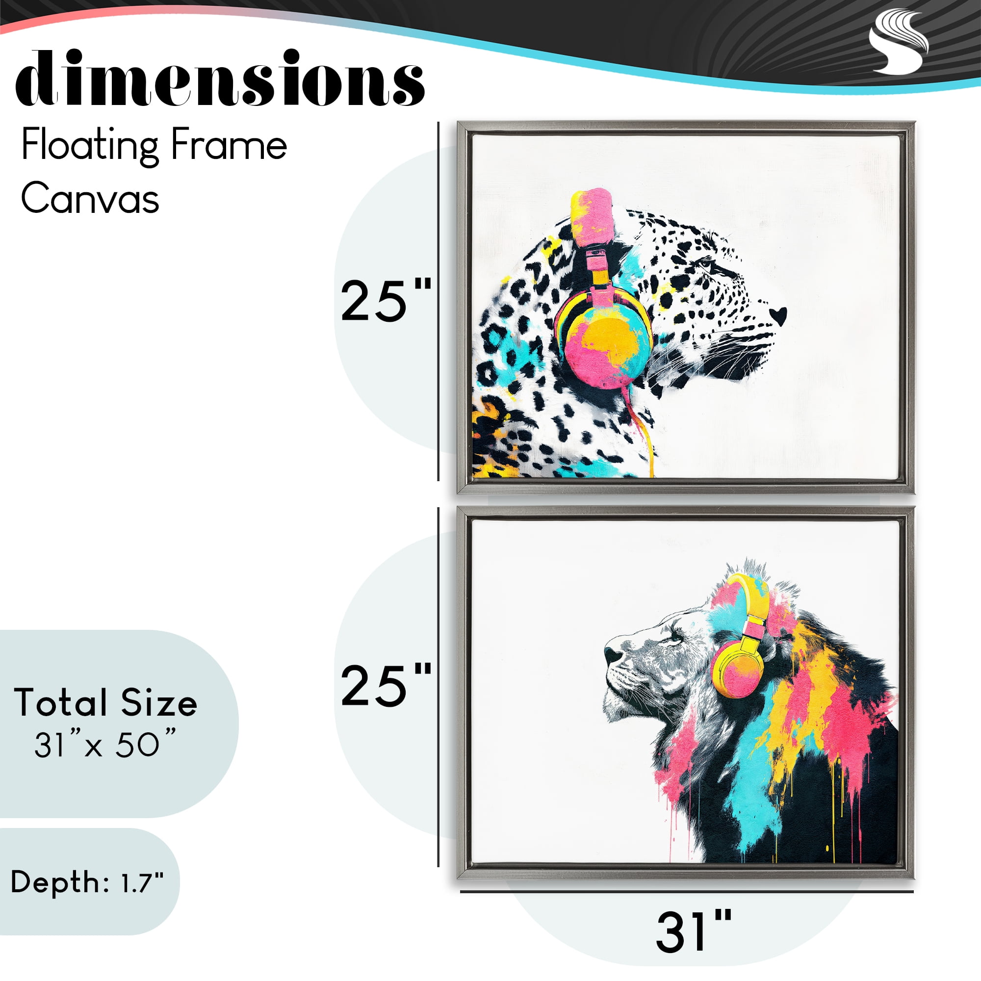 Stupell Industries Leopard and Lion On Air 2 Piece Gray Framed Floater Canvas Set, design by Svetlana Aleynikova