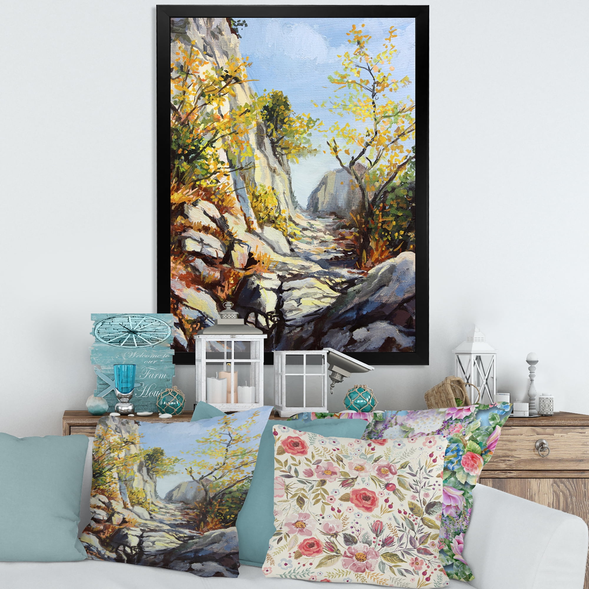 Designart 'Marble Path In Autumn Mountain' Traditional Framed Art Print