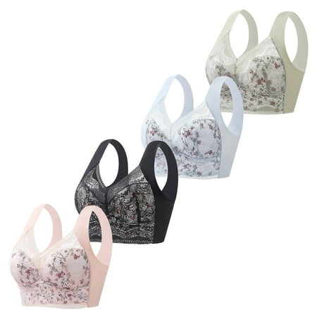 QYZEU Under Outfit Bras for Women Wireless Breathable Sports Bras Bulk 4PC Thin Lace Back Wrapped Chest Vest Fixed Cup Large Chest Collection Side Traceless Bra Blue M