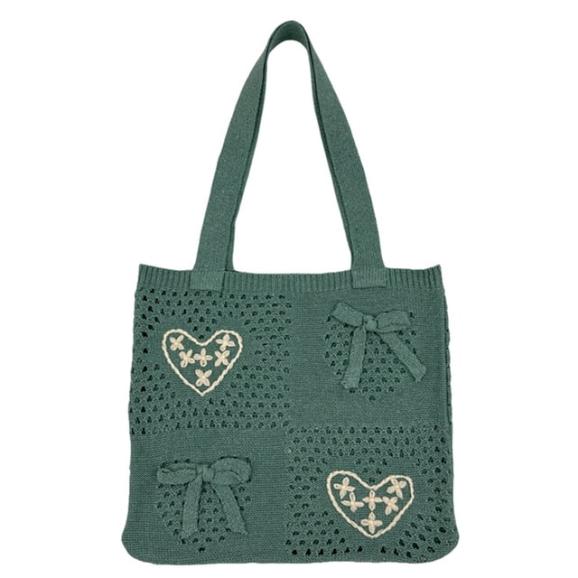 Bolso Playa Verano Hobo Tejido Con Corazón Compras Informal Gran Capacidad para Mujer