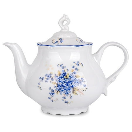

Kitchen Teapot with Lid 40.58 fl oz (1200 ml) Forget-Me-Nots Porcelain Tea Pot Brewer for Tea Coffee Serving Pot for Loose Tea