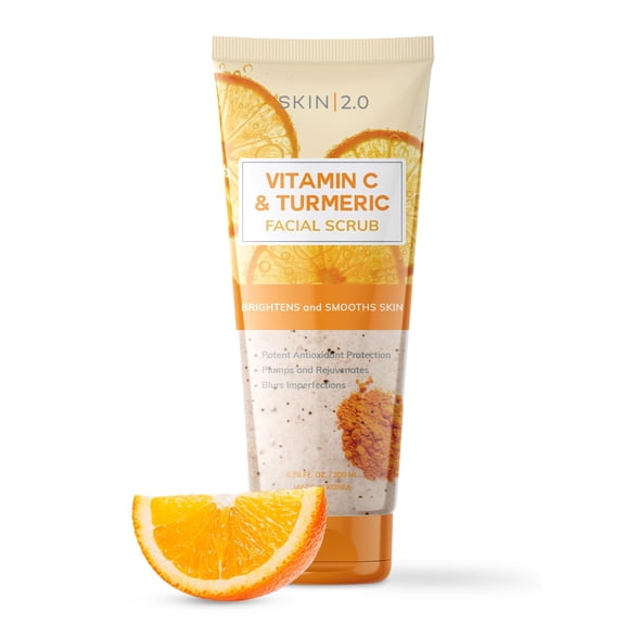Skin 2.0 Vitamin C & Turmeric Face Scrub - Dermatologist Tested, Gentle Exfoliating, Brightening, Hydrating, Anti-Aging, Clean Beauty, Cruelty-Free Korean Skincare, All Skin Types - 6.76 Fl Oz 200ML