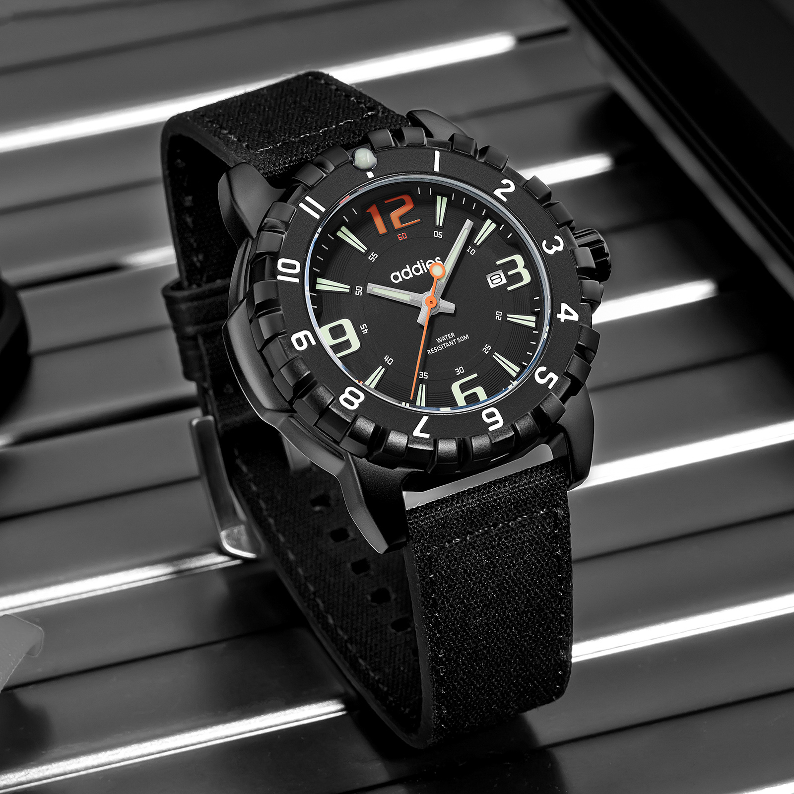 ADDIES Military Analog Watch for Men - Rugged 50M Waterproof Luminous Quartz Watch with Canvas Strap for Outdoor and Tactical Style