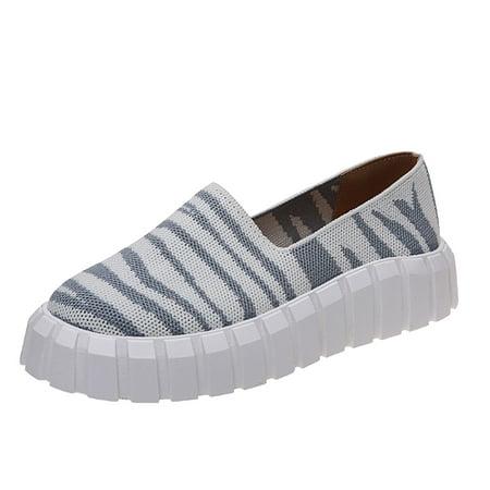 

dmqupv Lime Sneakers for Women Fashion Flying Shoes Round Platform Knitted Breathable Womens Canvas Slip on Sneakers Grey 6.5
